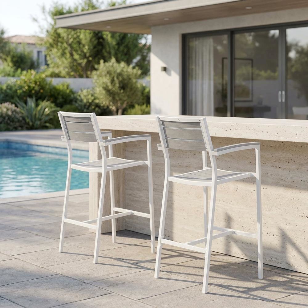 Outdoor Patio Bar Stool Set Of 2 With Armrests And Sturdy Construction. Picture 3