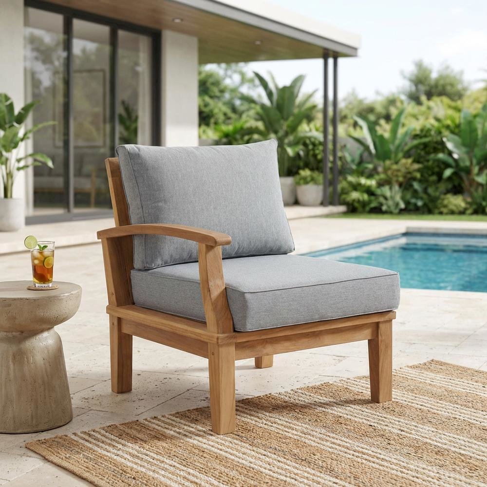 Teak Outdoor Left-Facing Sofa With Cushions And Armrests. Picture 3