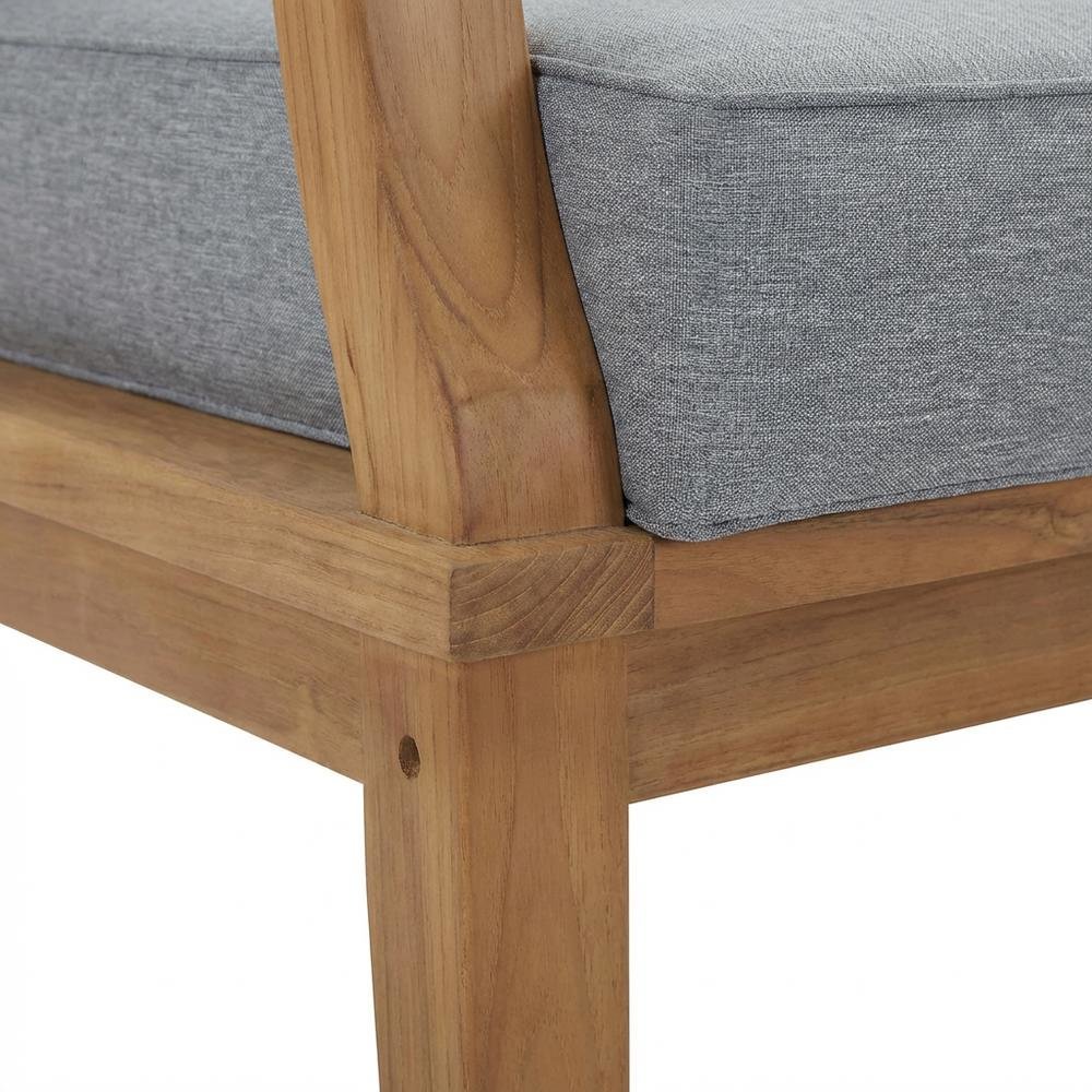 Outdoor Teak Patio Loveseat With Cushioned Seats And Armrests. Picture 6