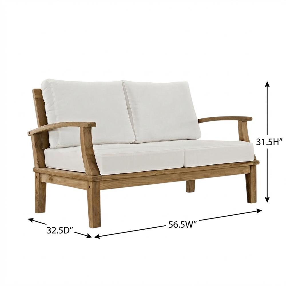 Outdoor Patio Teak Loveseat With Cushioned Seating For Outdoor Relaxation. Picture 7