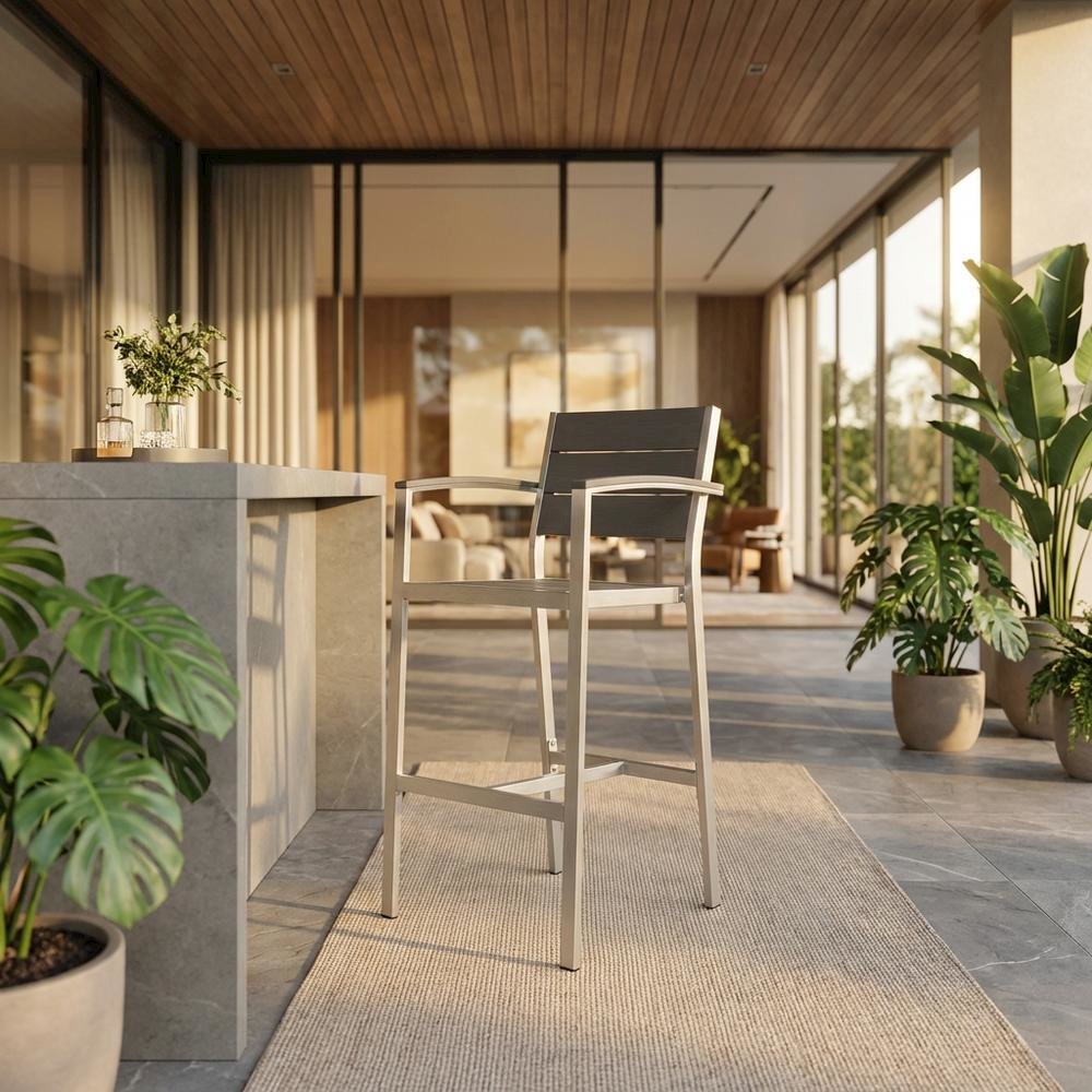 Aluminum Outdoor Bar Stool With Armrests And Back Support For Patio Lounge. Picture 2