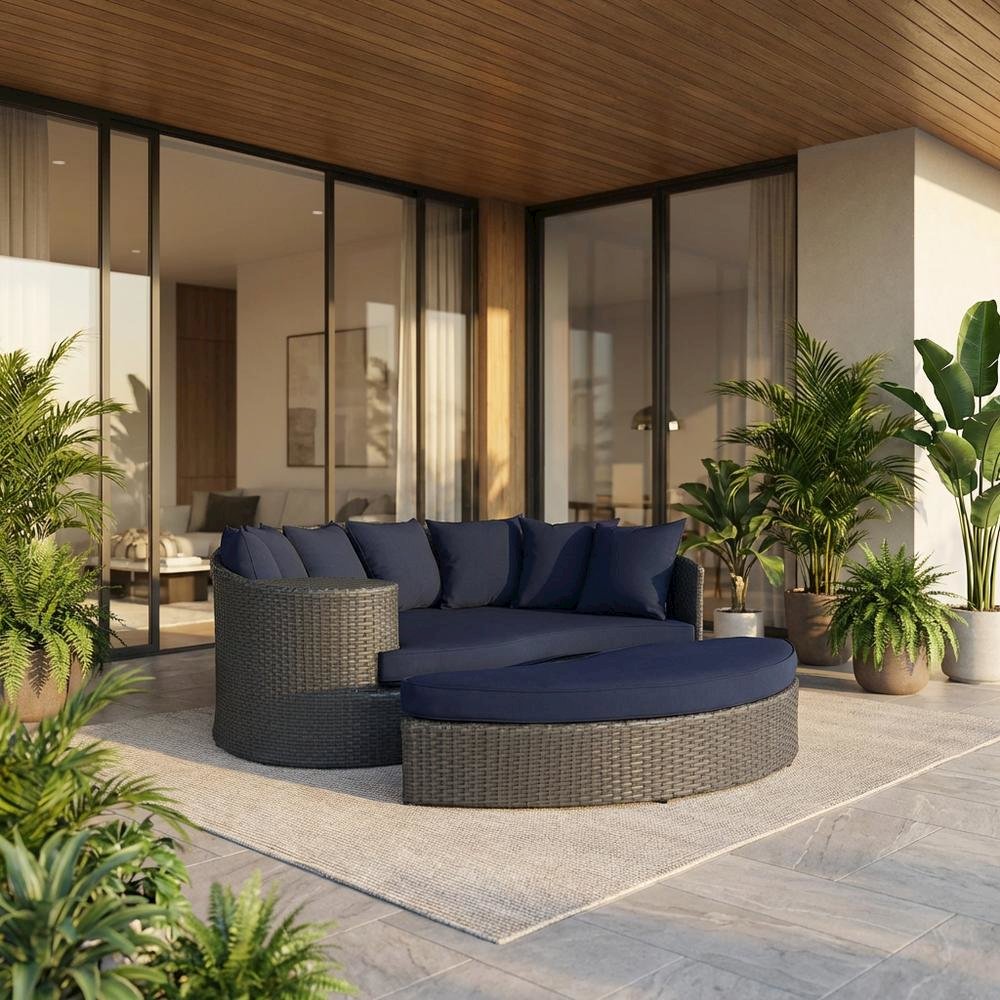 Outdoor Patio Daybed with Cushions and Armrests for Lounge Relaxation. Picture 2