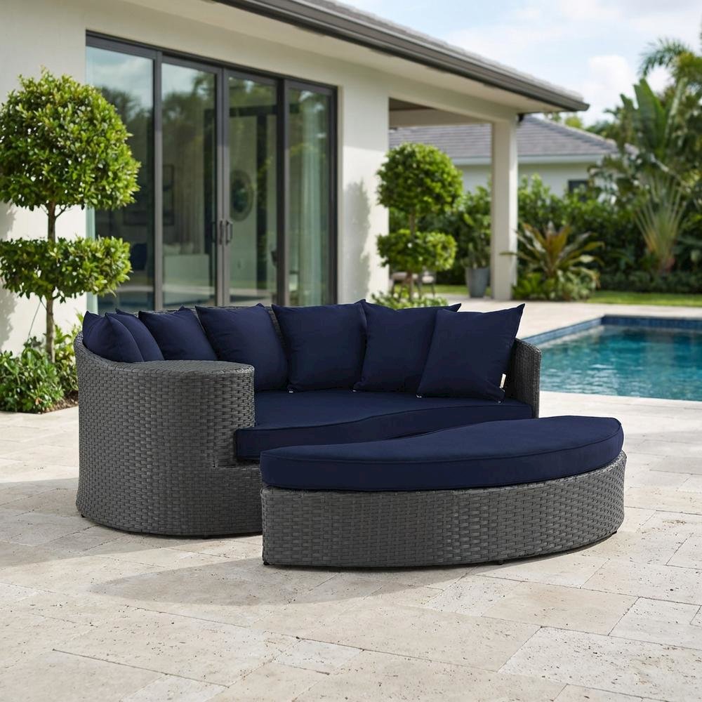 Outdoor Patio Daybed with Cushions and Armrests for Lounge Relaxation. Picture 3