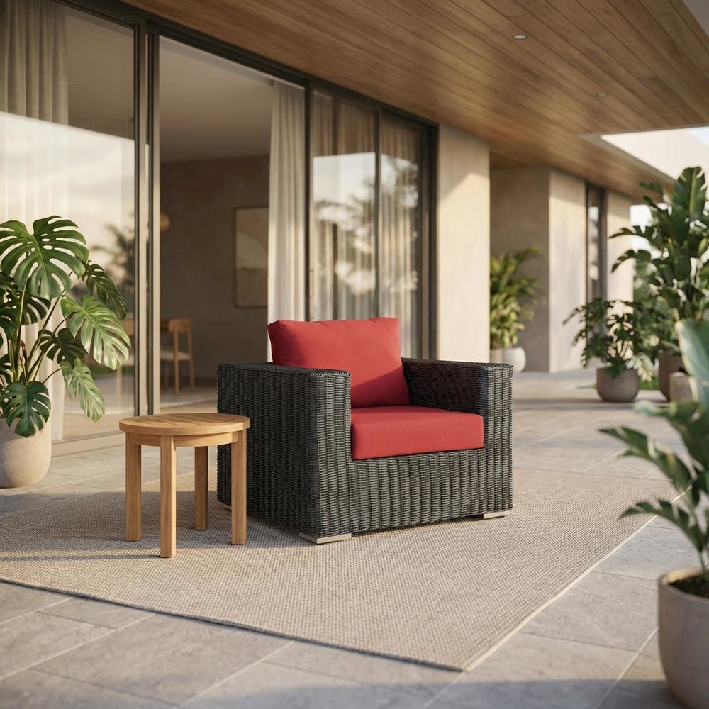 Outdoor Fabric Patio Armchair with Cushions and Sturdy Frame for Outdoor Seating. Picture 2