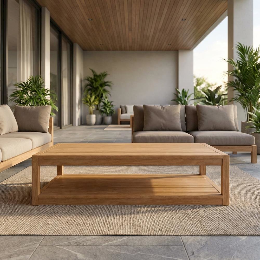 Teak Wood Outdoor Coffee Table With Sturdy Construction And Elegant Design. Picture 2