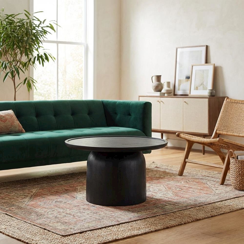 Round Wood Coffee Table with 17.5-inch Height and 30-inch Diameter. Picture 2