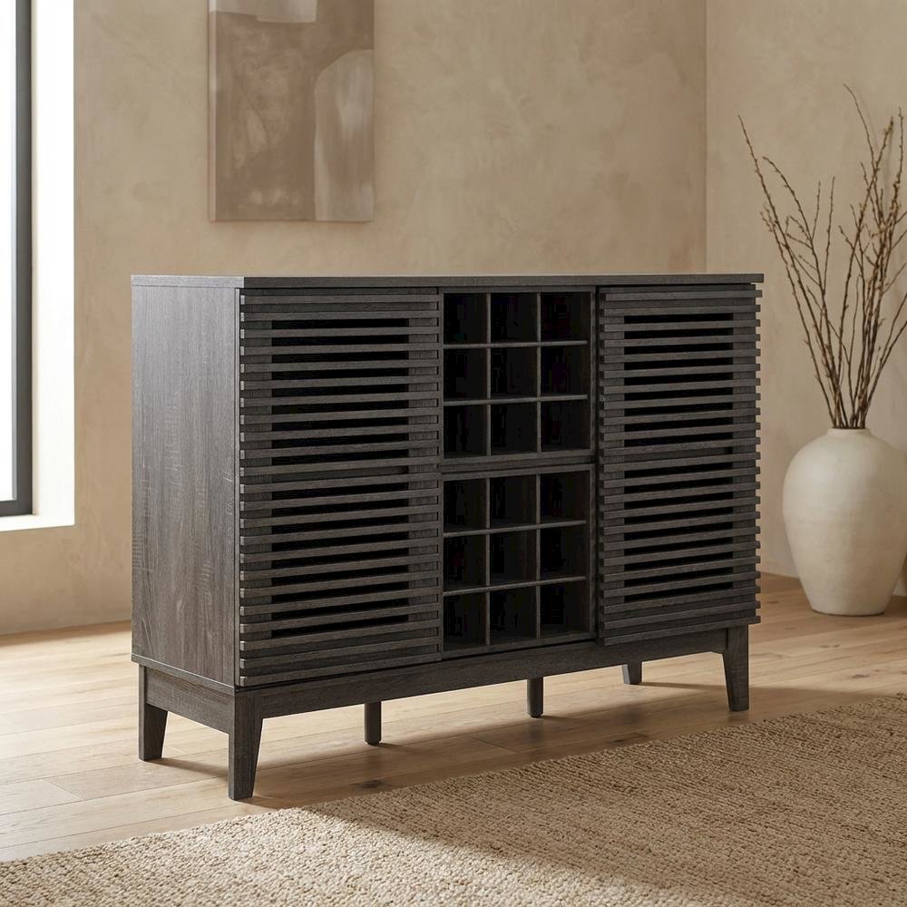 Charcoal Bar Cabinet, Bicast Leather, 46 Inch Wide, Modern Style. Picture 2