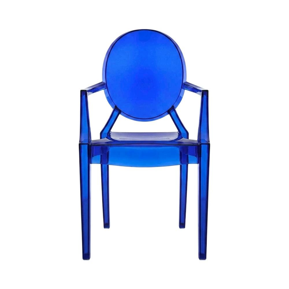 Acrylic High-Back Dining Armchairs with Arms, Blue, Set of 2. Picture 4