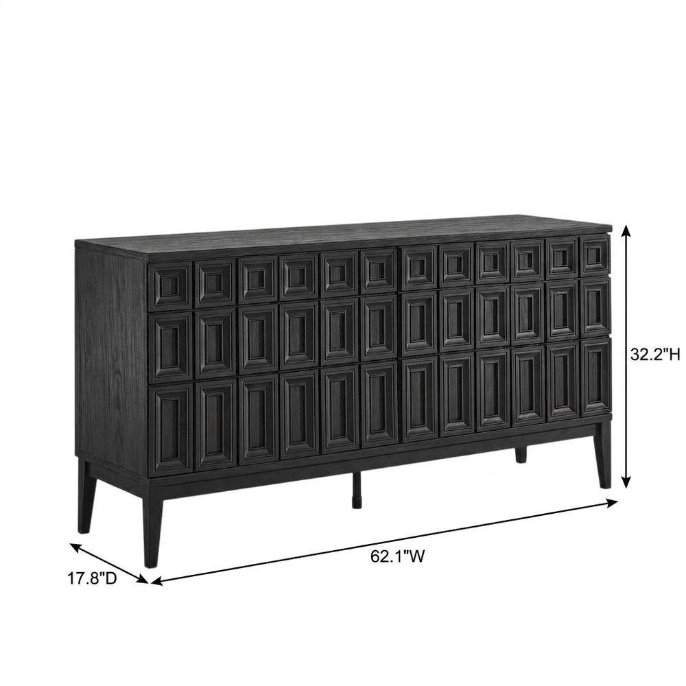 Wooden Sideboard Buffet Cabinet with Storage Credenza for Dining Room, Black. Picture 4