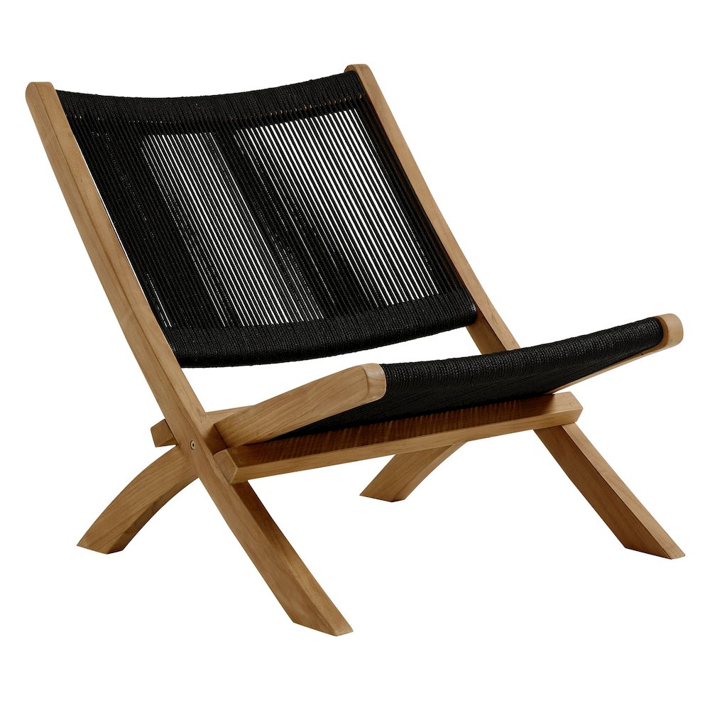 Vienna 3-Piece Outdoor Patio Teak and Rope Folding Lounge Chairs and Side Table. Picture 5
