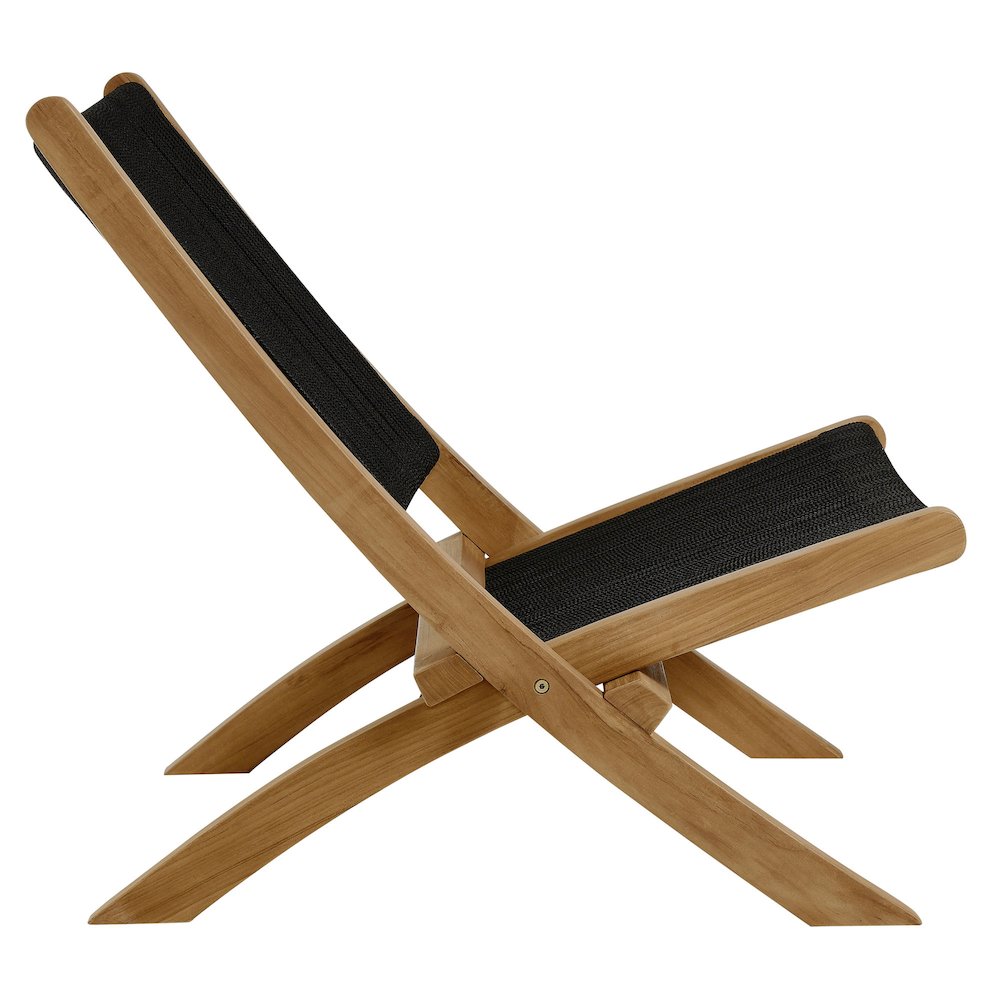 Vienna 3-Piece Outdoor Patio Teak and Rope Folding Lounge Chairs and Side Table. Picture 7