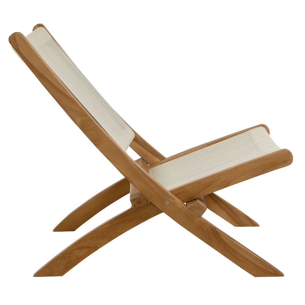 Vienna 3-Piece Outdoor Patio Teak and Rope Folding Lounge Chairs and Side Table. Picture 7