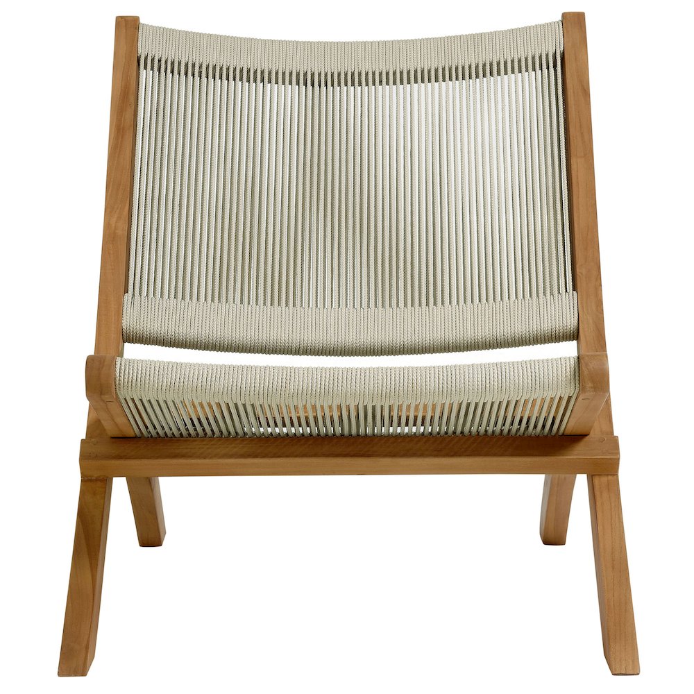Vienna 3-Piece Outdoor Patio Teak and Rope Folding Lounge Chairs and Side Table. Picture 9