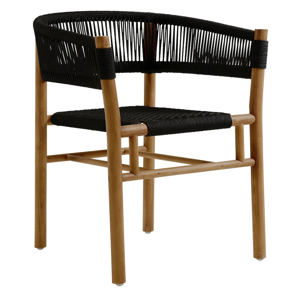 Vienna 7-Piece Outdoor Patio Teak and Rope Dining Set with Curved-Back Armchairs. Picture 5