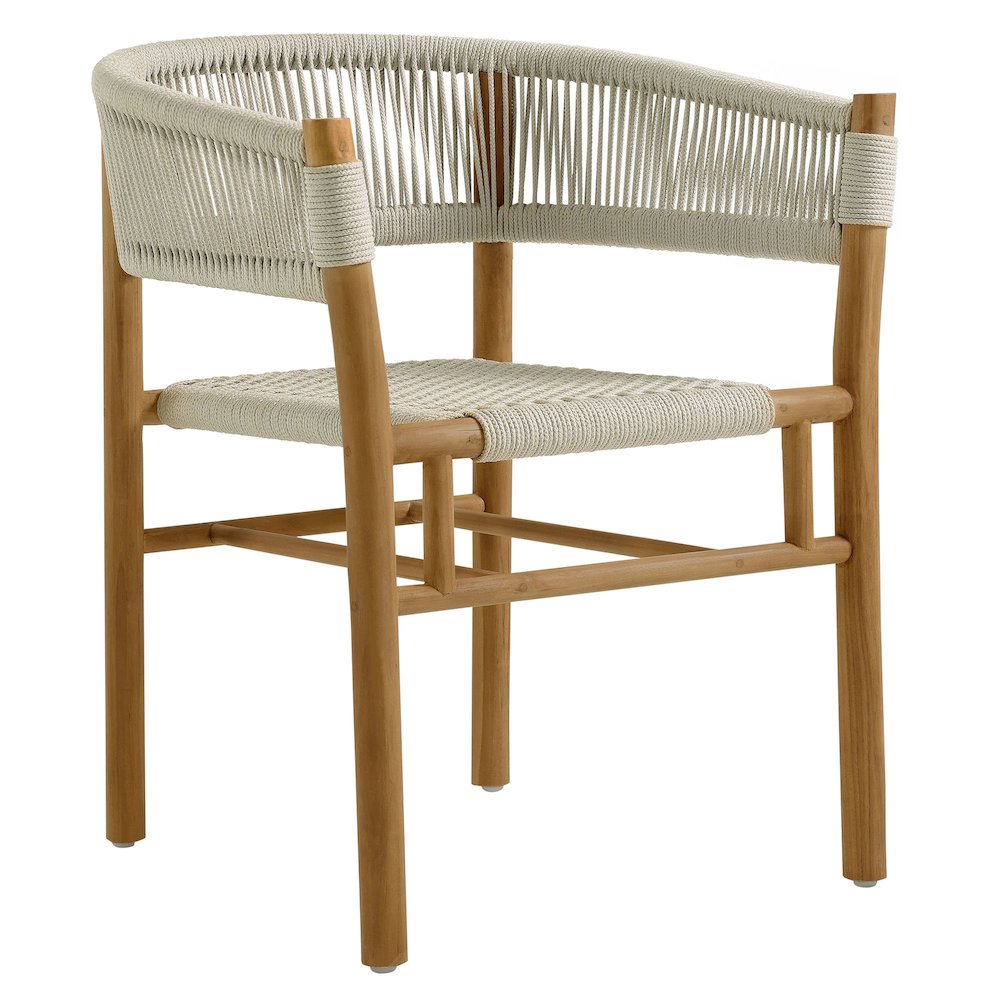 Vienna 7-Piece Outdoor Patio Teak and Rope Dining Set with Curved-Back Armchairs. Picture 5
