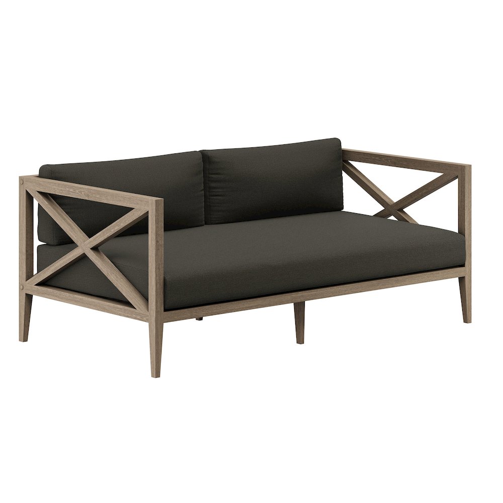 Northlake Outdoor Patio Teak Wood Loveseat and Ottoman Set. Picture 5