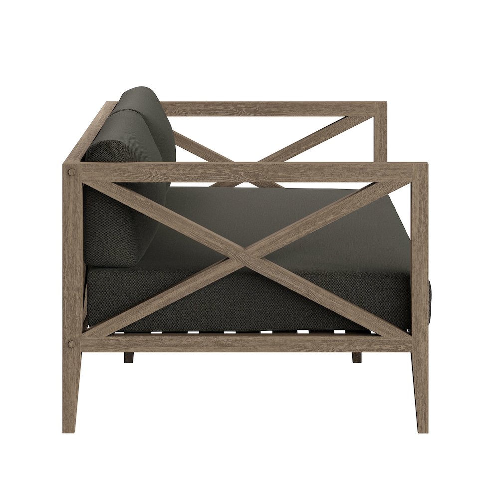 Northlake Outdoor Patio Teak Wood Loveseat and Ottoman Set. Picture 7