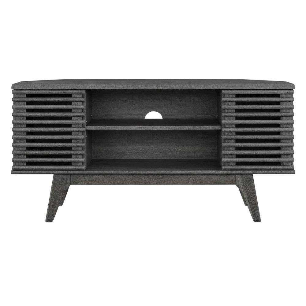 Gray wood corner TV stand with sleek design and sturdy construction. Picture 4