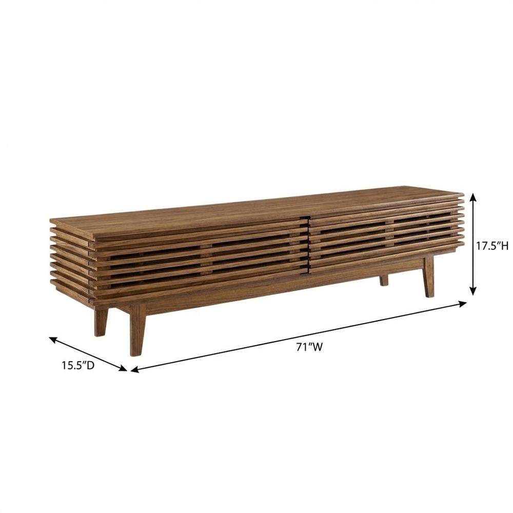 Brown wood TV stand with modern design and sturdy construction. Picture 7