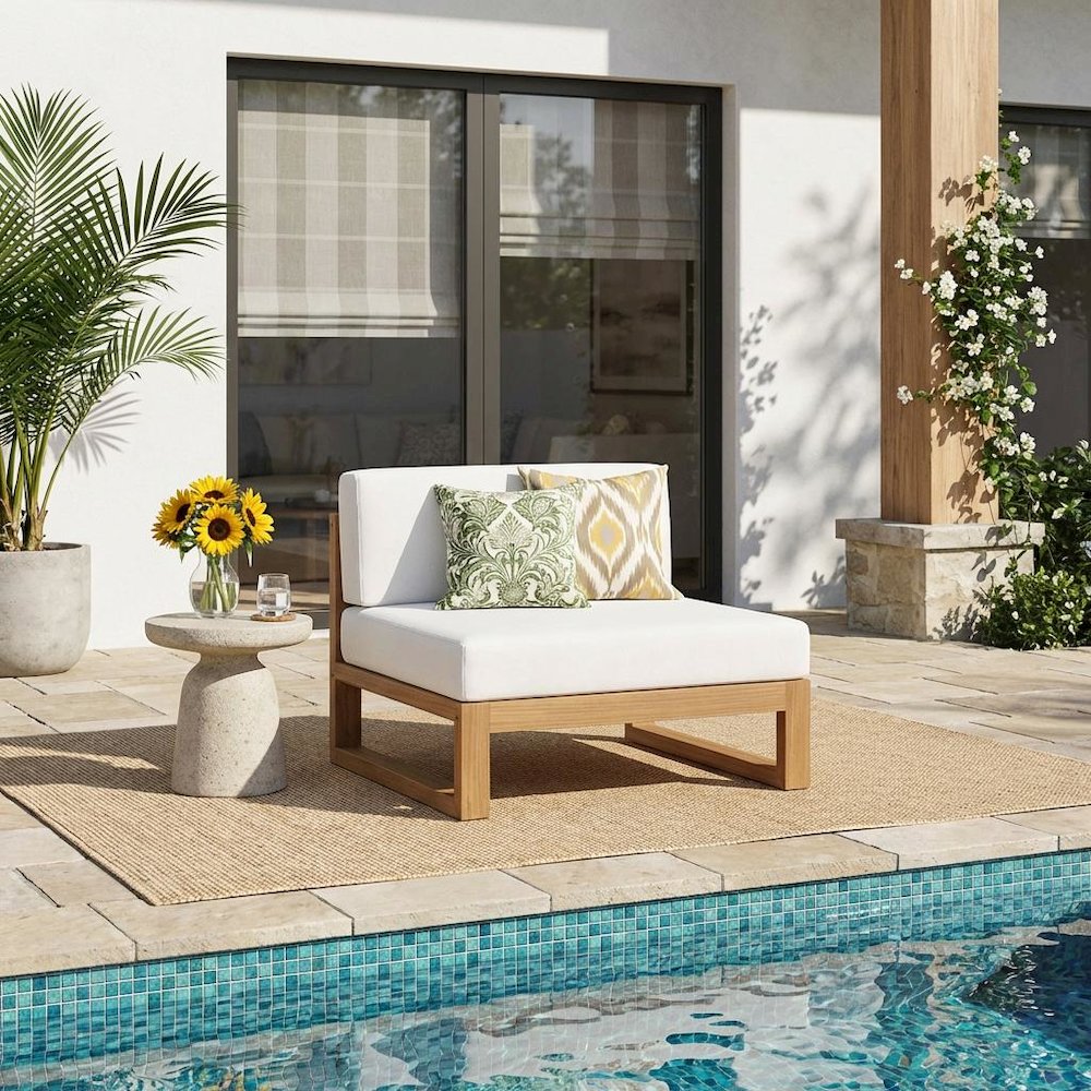 Teak Wood Armless Outdoor Lounge Chair With Comfortable Backrest. Picture 2