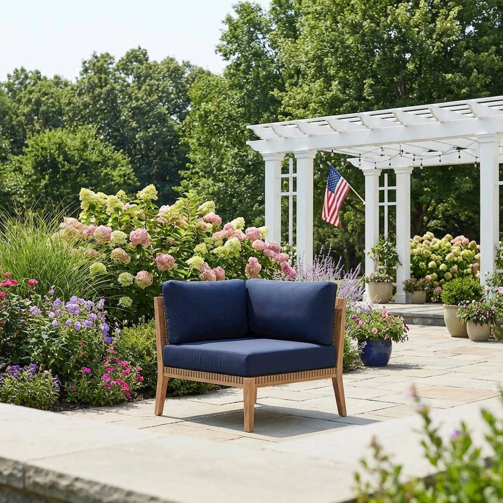 Outdoor Patio Teak Wood Corner Chair For Lounge Seating. Picture 3