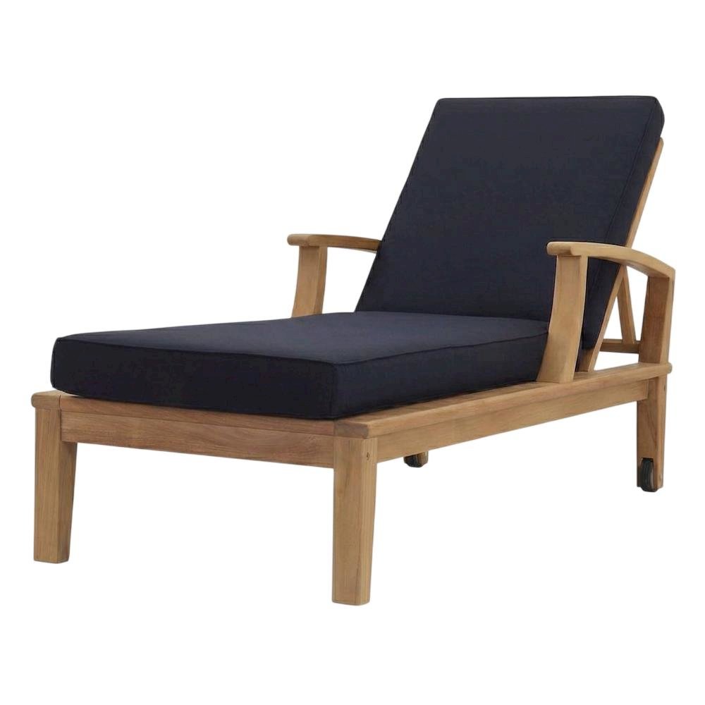 Outdoor Teak Patio Lounge Chair With Armrests And Cushions. Picture 1