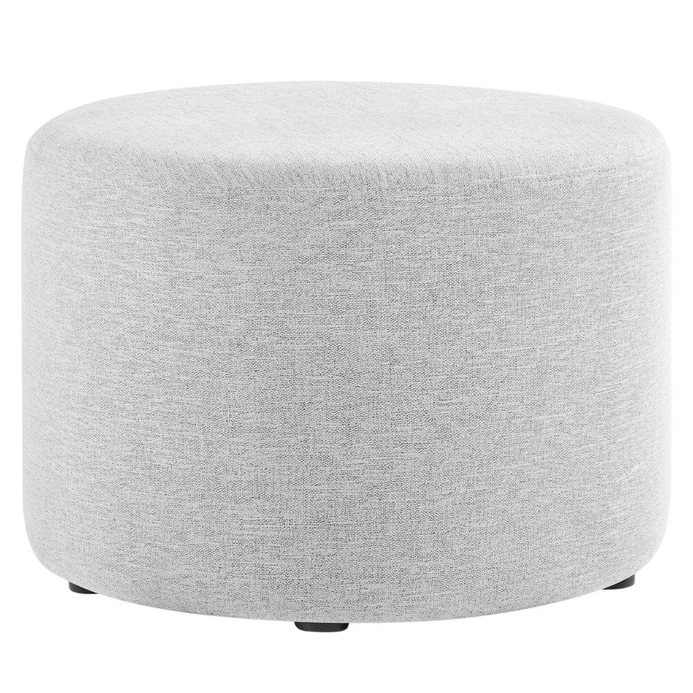 Round Heathered Fabric Upholstered Ottoman, neutral tones, comfortable seating. Picture 1