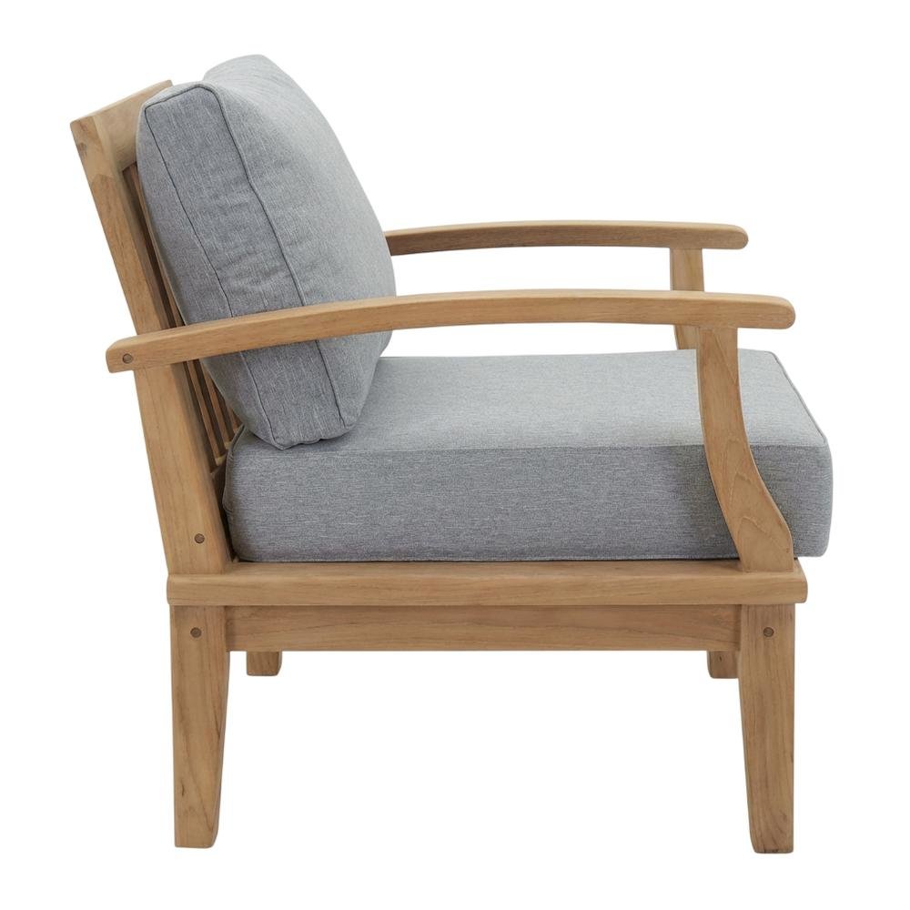 Outdoor Teak Armchair For Patio Lounge With Cushioned Seating. Picture 1