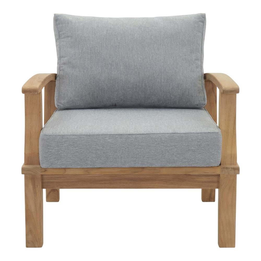 Outdoor Teak Armchair For Patio Lounge With Cushioned Seating. Picture 4