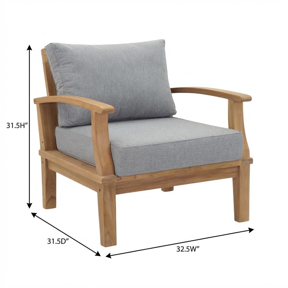Outdoor Teak Armchair For Patio Lounge With Cushioned Seating. Picture 7