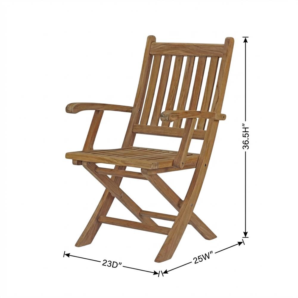 Elegant Teak Outdoor Folding Chair for Patio Dining with Armrests. Picture 7