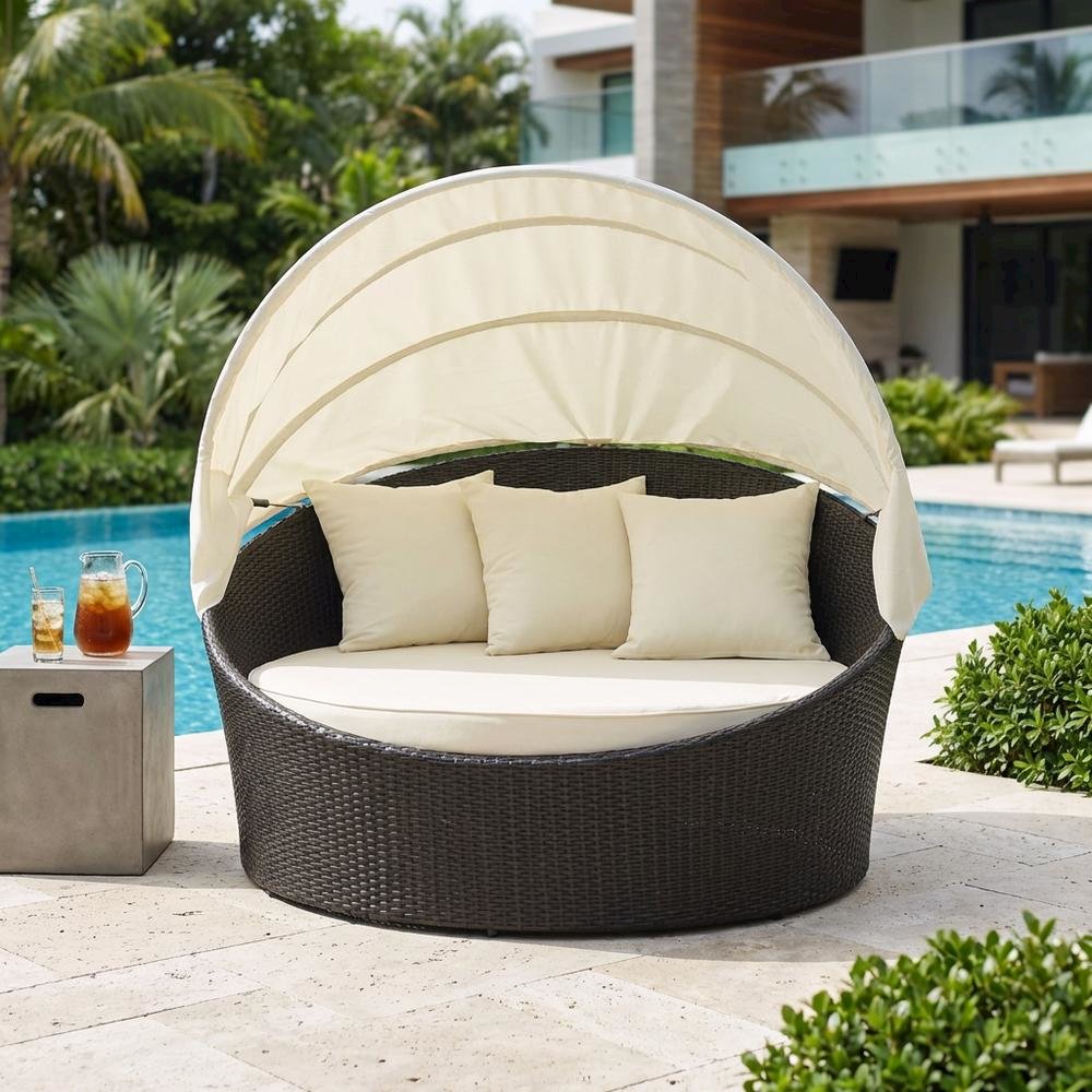 Outdoor Patio Daybed With Cushioned Seating And Armrests For Relaxation. Picture 3