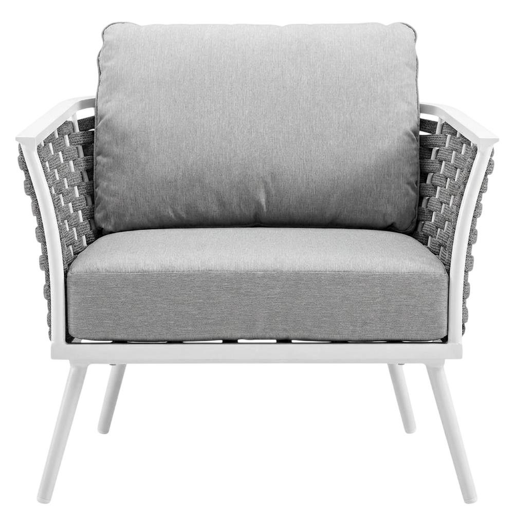 Aluminum Outdoor Patio Armchair With Cushioned Seat And Armrests. Picture 4