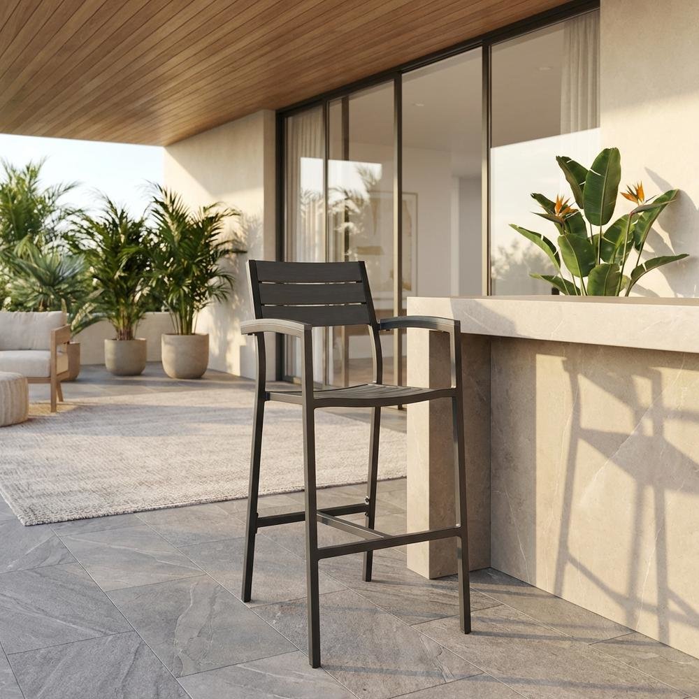 Stylish Outdoor Patio Bar Stool With Armrests And Comfortable Seat. Picture 2