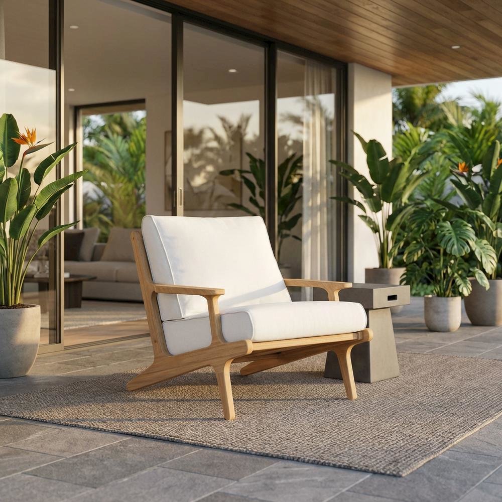 Teak Wood Outdoor Armchair For Patio, Rustic Style, Comfortable Seating. Picture 2