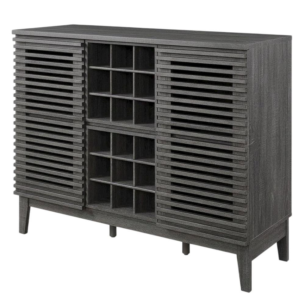 Charcoal Bar Cabinet, Bicast Leather, 46 Inch Wide, Modern Style. Picture 1