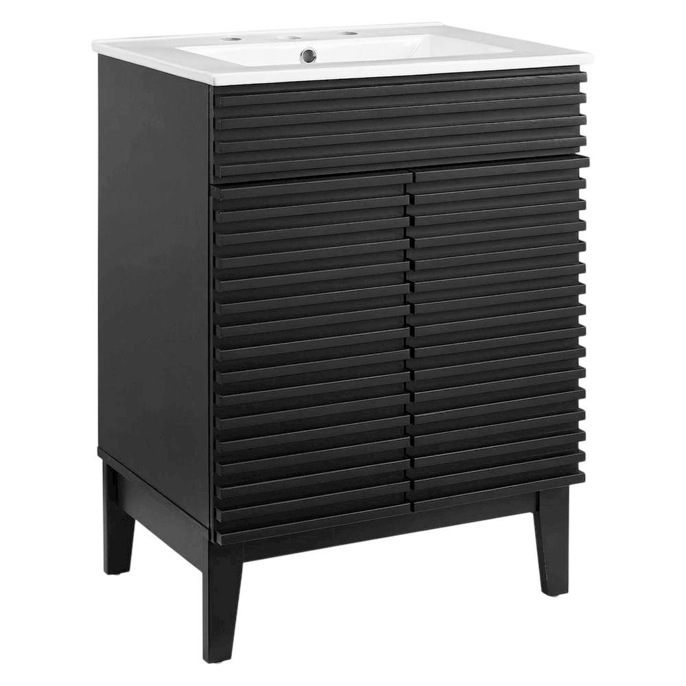 Black White 24-Inch Floor-Mount Bathroom Vanity with Ceramic Sink. Picture 1