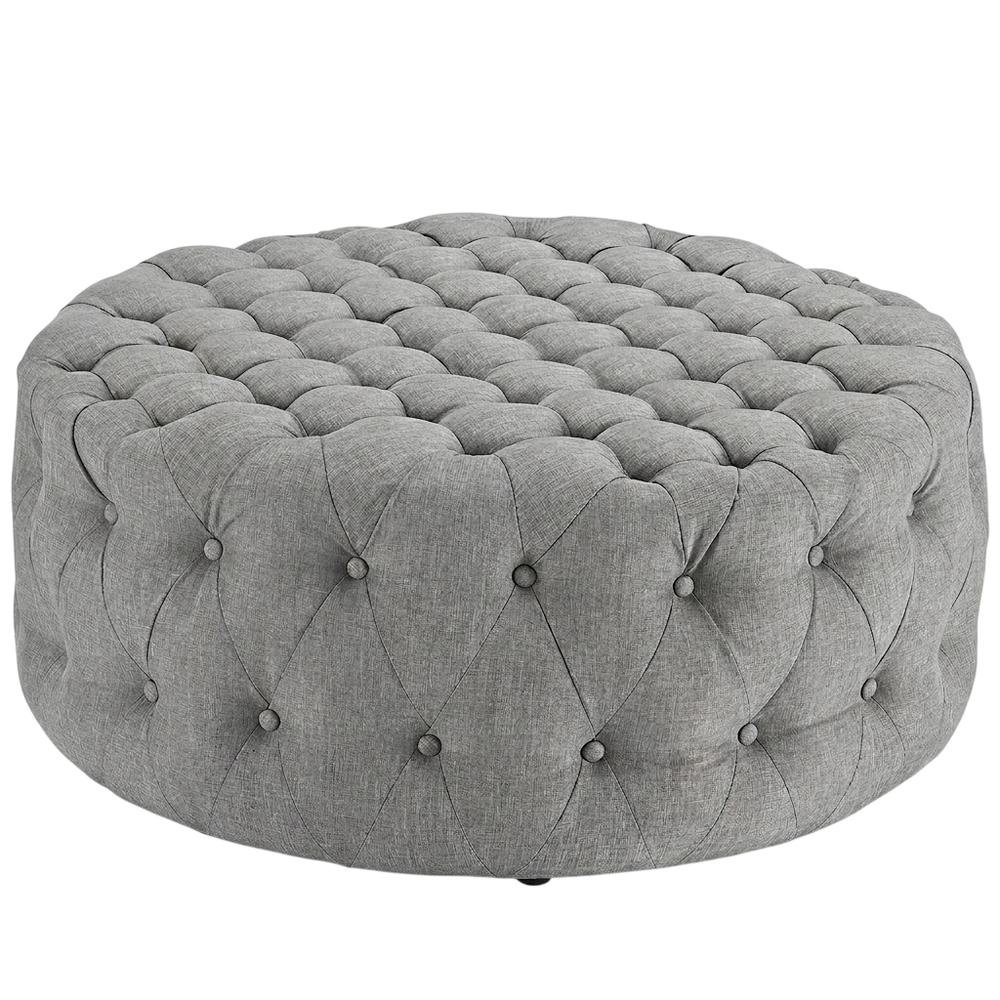 Light Gray Fabric Ottoman, Neutral Soft Upholstered Seat for Room. Picture 1