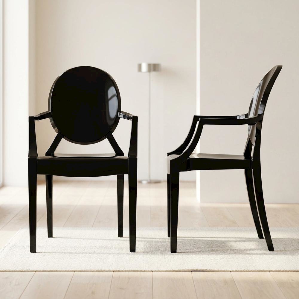 Acrylic High-Back Dining Armchairs with Arms, Black, Set of 2. Picture 3