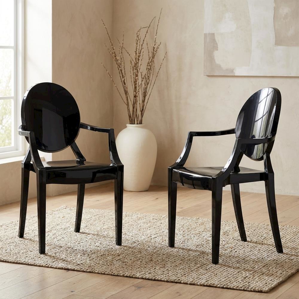 Acrylic High-Back Dining Armchairs with Arms, Black, Set of 2. Picture 2