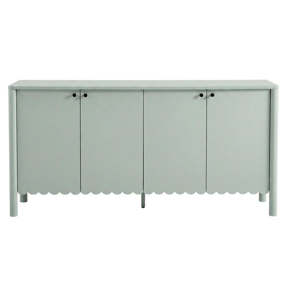 Wooden Scalloped 4-Door Sideboard Buffet Cabinet with Storage, Sage. Picture 1