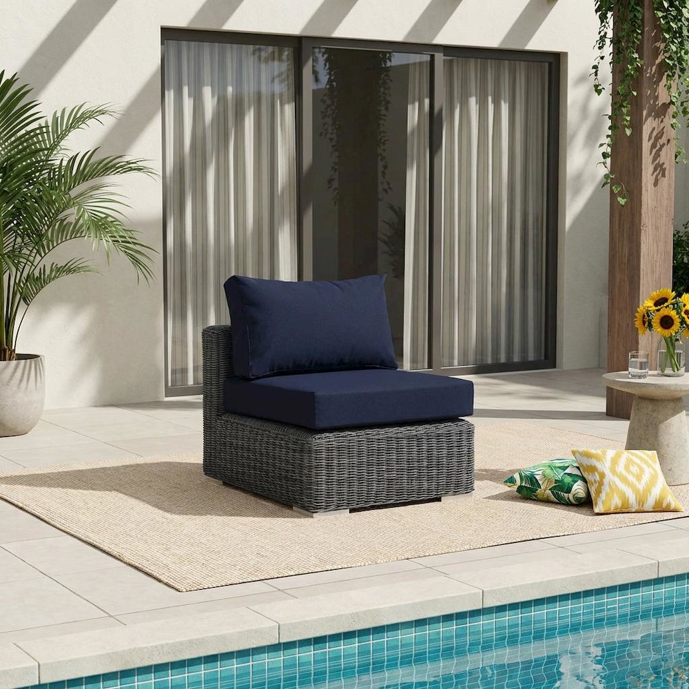Outdoor Patio Armless Lounge Chair With Cushioned Seating And Modern Design. Picture 2