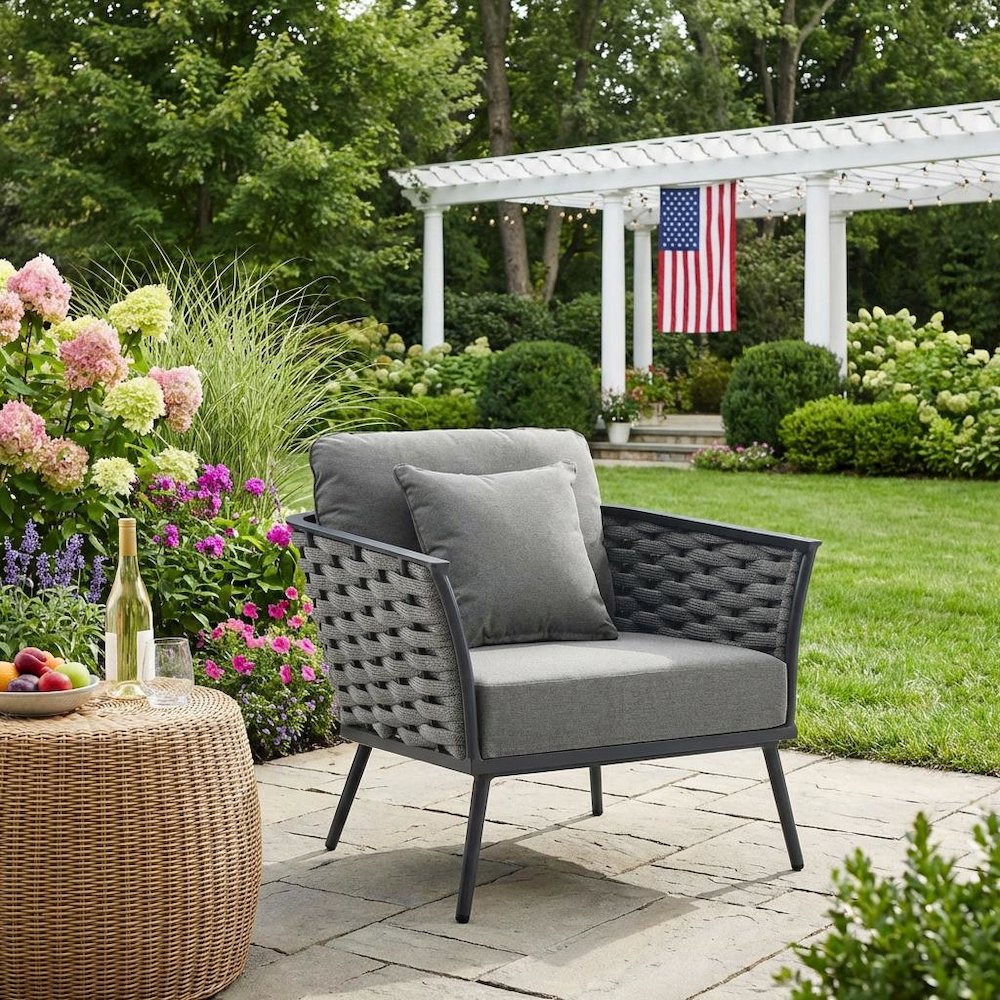 Outdoor Patio Aluminum Armchair With Cushioned Seat And Armrests. Picture 3