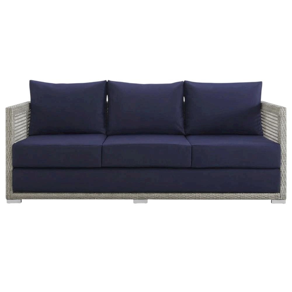 Modern Outdoor Sofa With Armrests, Weather-Resistant Fabric, And Plush Cushions. Picture 4