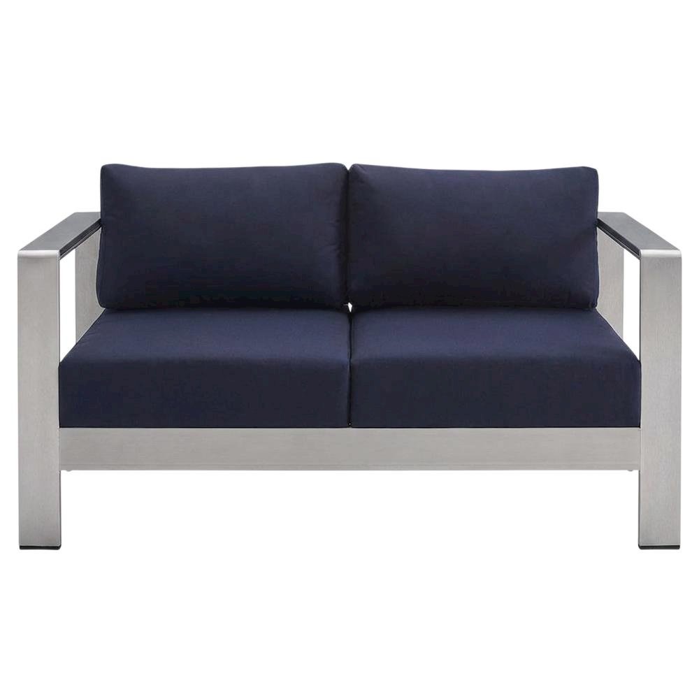 Aluminum Outdoor Loveseat with Fabric Cushions for Patio Comfort. Picture 4