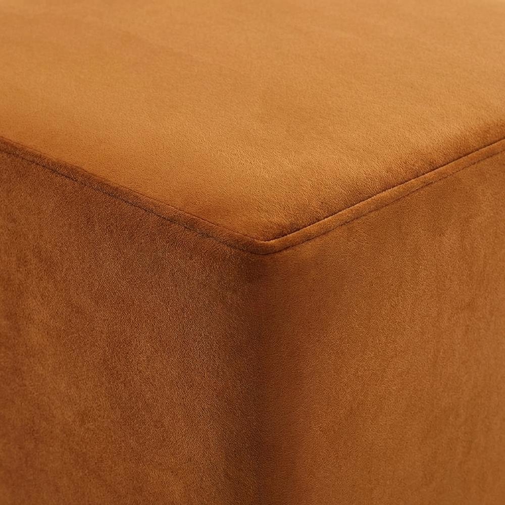 Square Performance Velvet Ottoman In Neutral Tone With Plush Upholstery. Picture 5