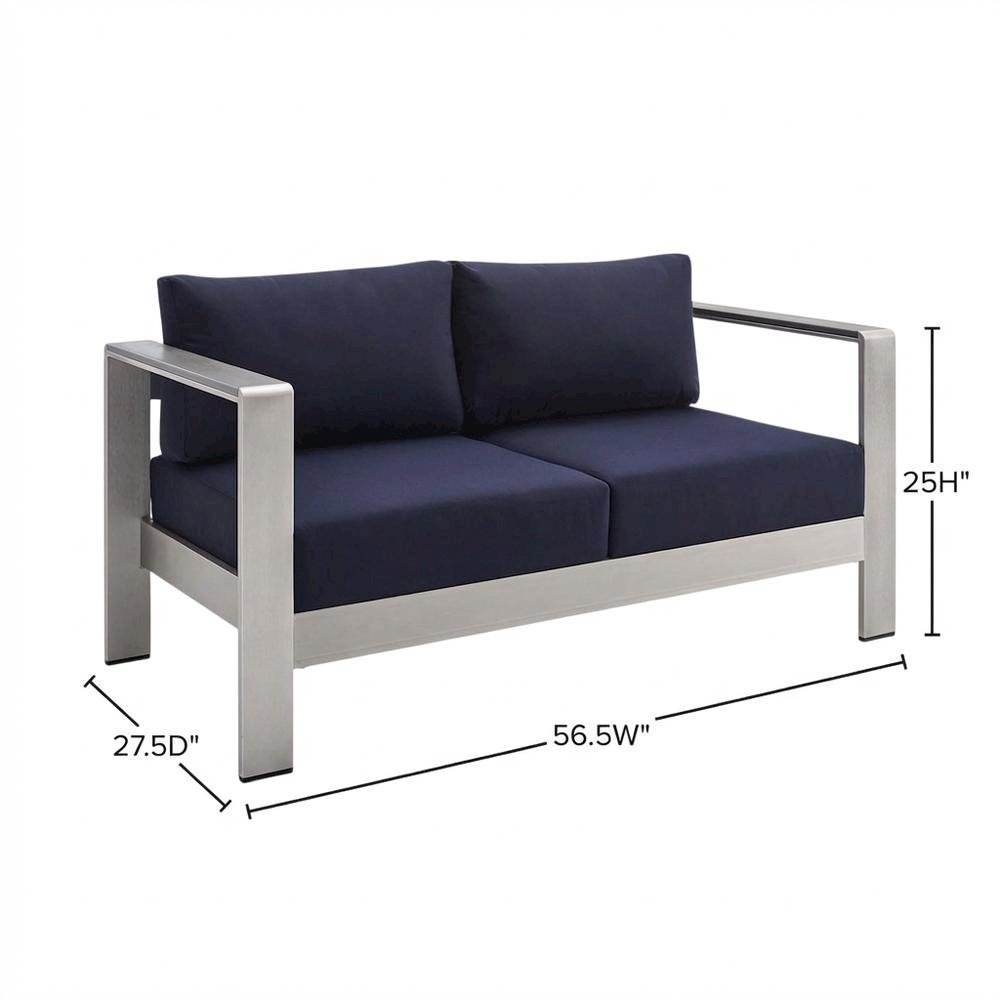 Aluminum Outdoor Loveseat with Fabric Cushions for Patio Comfort. Picture 7