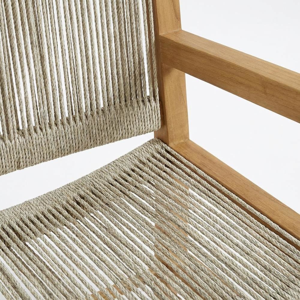 Outdoor Dining Armchairs Set Of 2 With Teak And Rope Detailing. Picture 5