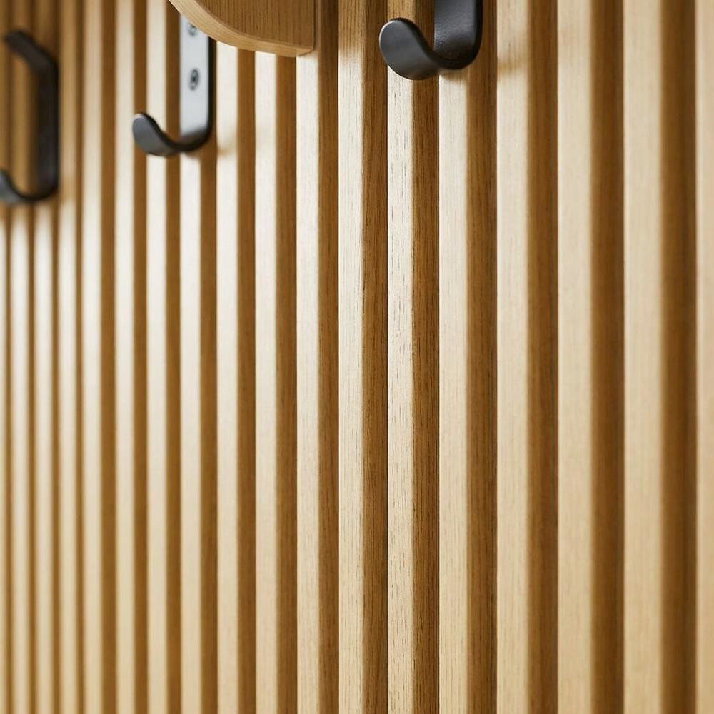 Brown Fluted Coat Rack Panel, Upper Shelf, Modern Entryway Hooks. Picture 6