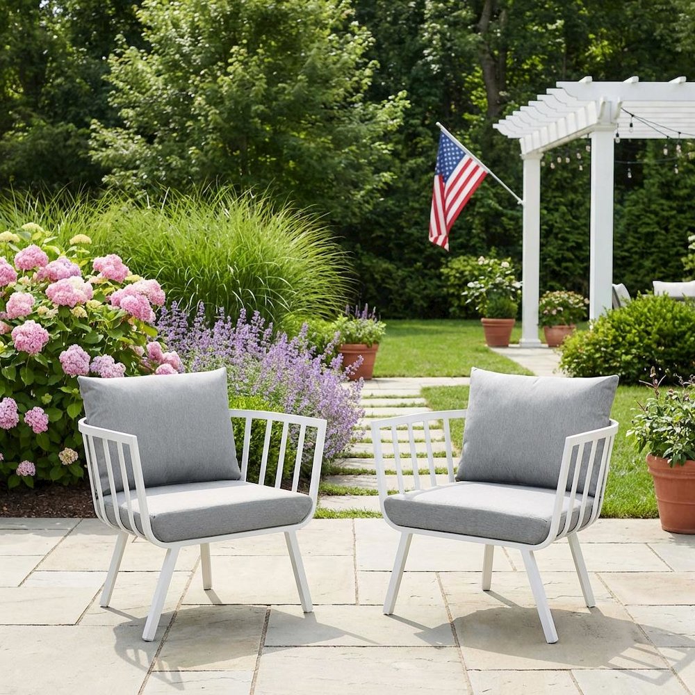 Aluminum Armchair Set Of 2 For Outdoor Lounge With Cushioned Seating. Picture 3